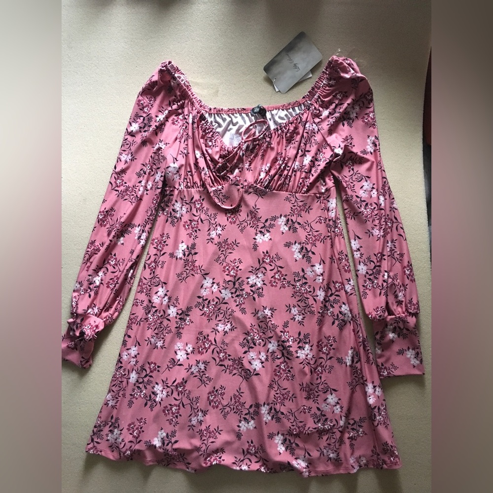 New Lily Rose Long Sleeve Babydoll Pink Floral Dress (XS)